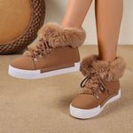 Fuzzy Trim Lace-Up Ankle Boots