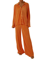 Collared Neck Long Sleeve Top and Pants Lounge Set - Ladyez