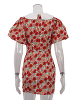 Ruched Floral Print Puff Sleeve Mini Dress