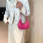 Solid Color Crescent Shoulder Bag - Ladyez
