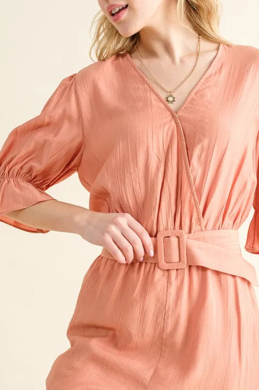 And The Why Flounce Sleeves Romper with Belt - Ladyez