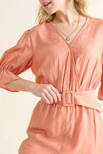 And The Why Flounce Sleeves Romper with Belt - Ladyez