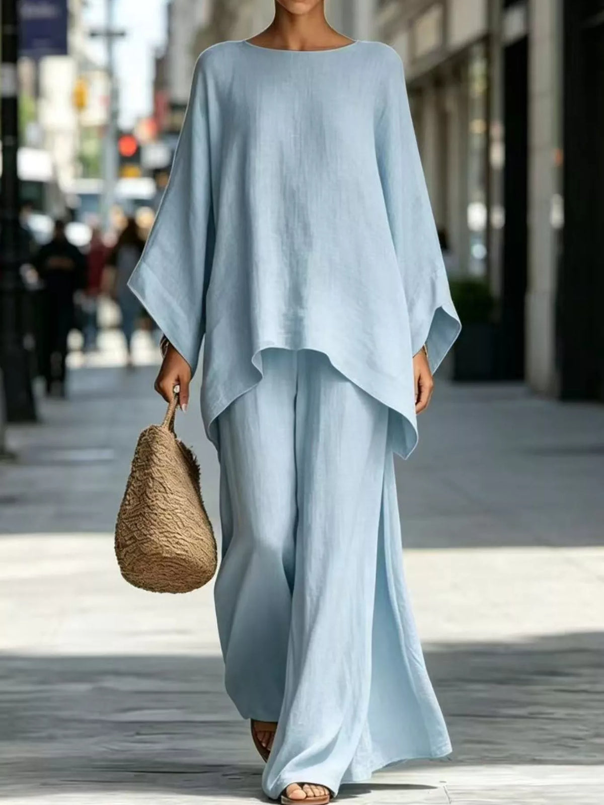 Full Size Batwing Sleeve Top and Wide-Leg Pants Set Plus Size