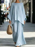 Full Size Batwing Sleeve Top and Wide-Leg Pants Set Plus Size