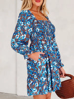 Smocked Bodice High Waist Ruffled Sleeve Floral Dress
