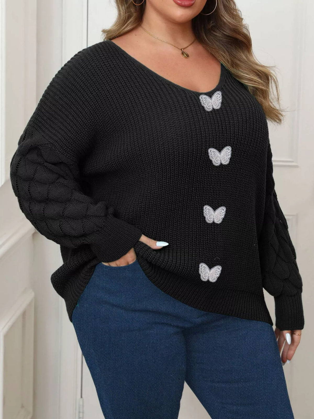 Plus Size Butterfly Dropped Shoulder Sweater