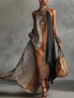 Color-Block Leopard Print Sleeveless Maxi Dress