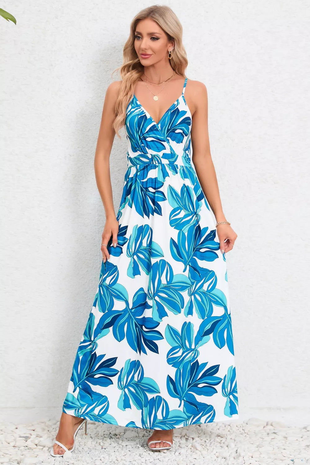 Printed Surplice Maxi Cami Dress - Ladyez