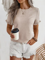 Textured Ruffle Sleeve Round Neck T-Shirt