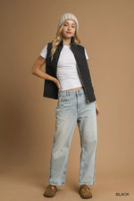 Umgee Quilted Floral Zip Up Vest with Pockets