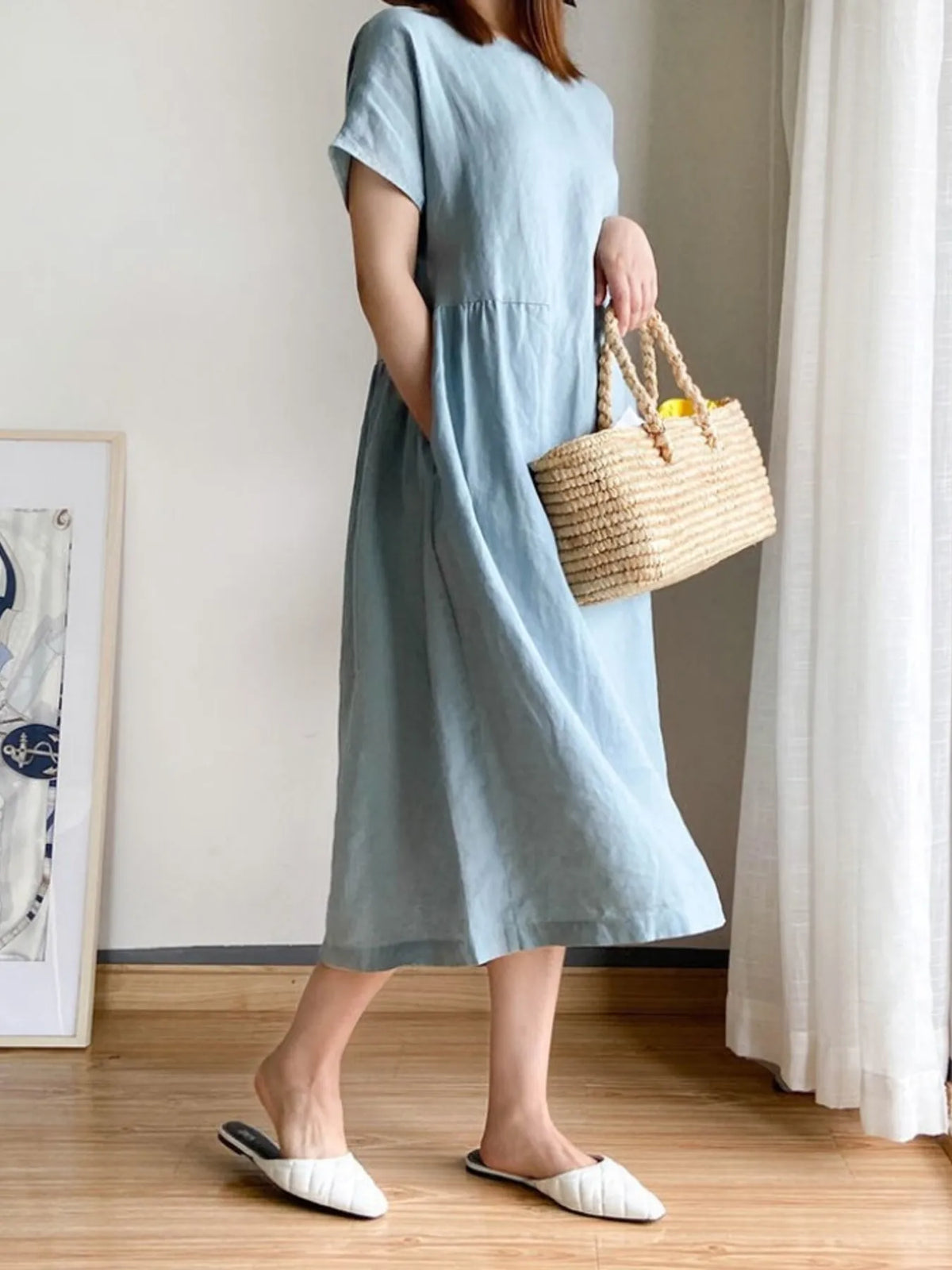 Full Size Casual Round Neck Midi Dress Plus Size - Ladyez