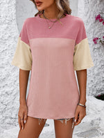 Mandy Color Block Round Neck Half Sleeve T-Shirt - Ladyez