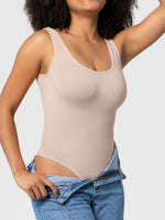 Scoop Neck Wide Strap Shaping Bodysuit - Ladyez
