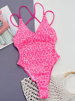 Leopard Plunge Spaghetti Strap One-Piece Swimwear - Ladyez