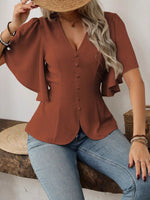 V-Neck Flutter Sleeve Blouse