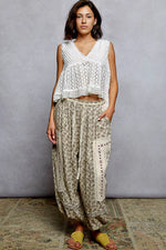 POL Textured Lace Cropped Tank with Trim Detail