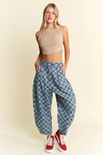 Jade By Jane Plus Size Pleated Checkered High Waist Barrel Pants - Ladyez