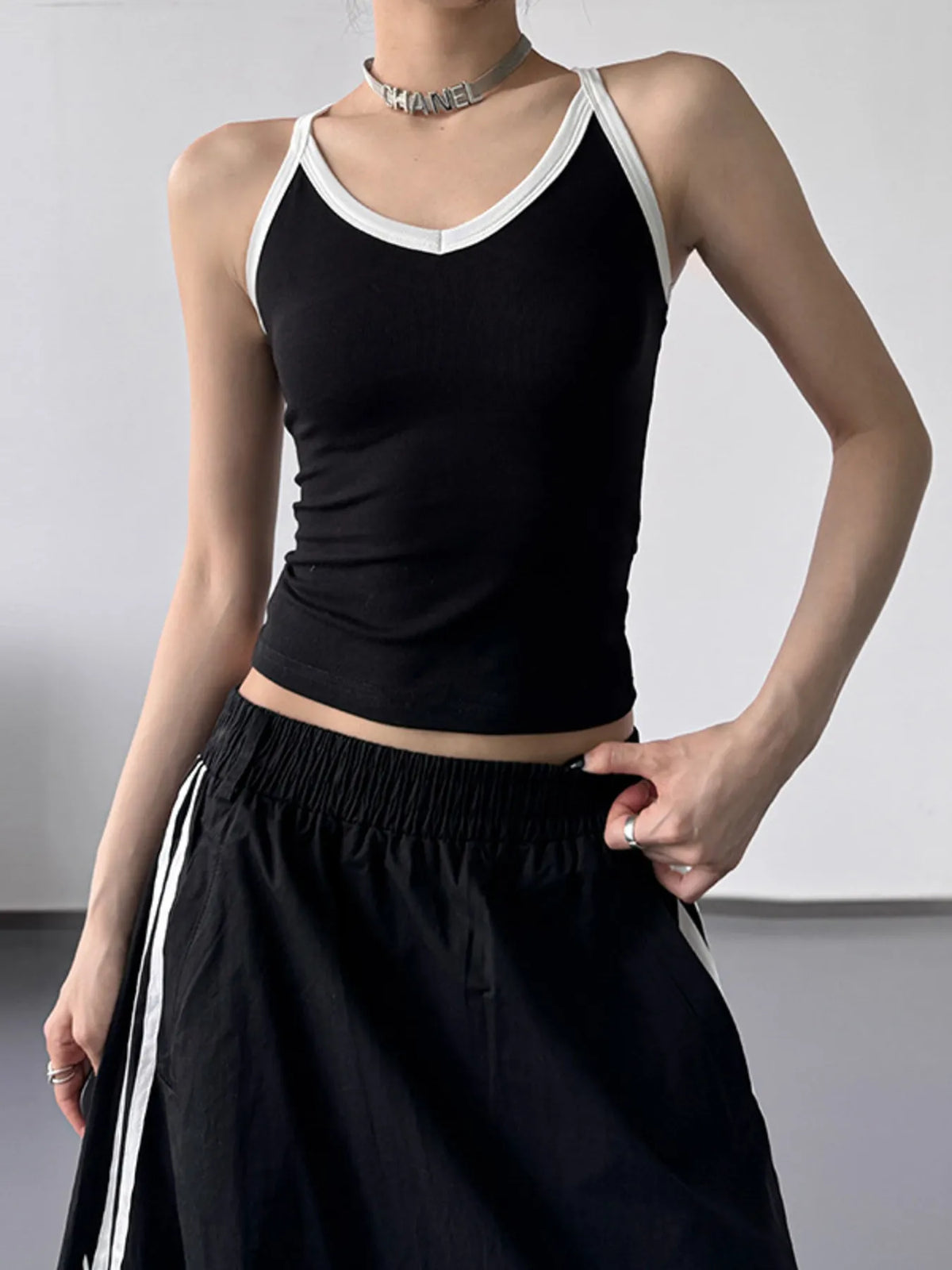 Contrast Trim Cami Top - Ladyez