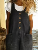Full Size Button Detail Wide Strap Jumpsuit Plus Size