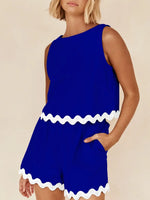 Contrast Trim Round Neck Tank and Shorts Set