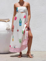 Printed Checkered Hem Cami Midi Dress