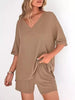 Solid Color V-Neck and Shorts Set