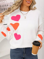 Valentine's Day Heart Pattern Round Neck Sweater