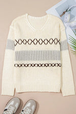 V-Neck Knit Long Sleeve Sweater