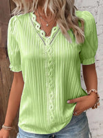 Full Size Lace Detail V-Neck Blouse Plus Size