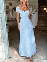 Devine Sweetheart Neck Short Sleeve Maxi Dress - Ladyez
