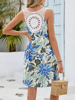Floral Print V-Neck Crochet Back Mini Dress