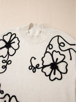 Flower Stitching Mock Neck Sweater