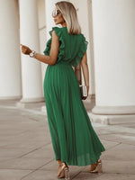 Tied Surplice Cap Sleeve Pleated Dress - Ladyez