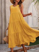 Tiered V-Neck Sleeveless Dress - Ladyez