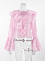 Ruffle Trimmed Long Sleeve Blouse