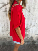 Full Size Casual Button Down Short Sleeve Loose Shirt Plus Size - Ladyez