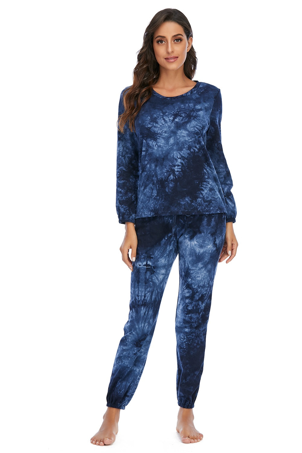 Tie-Dye Top and Drawstring Pants Lounge Set - Ladyez
