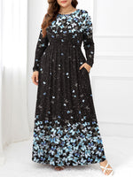 Plus Size Round Neck Maxi Dress with Pockets - Ladyez