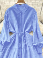 Button Down Tiered Long Sleeve Dress
