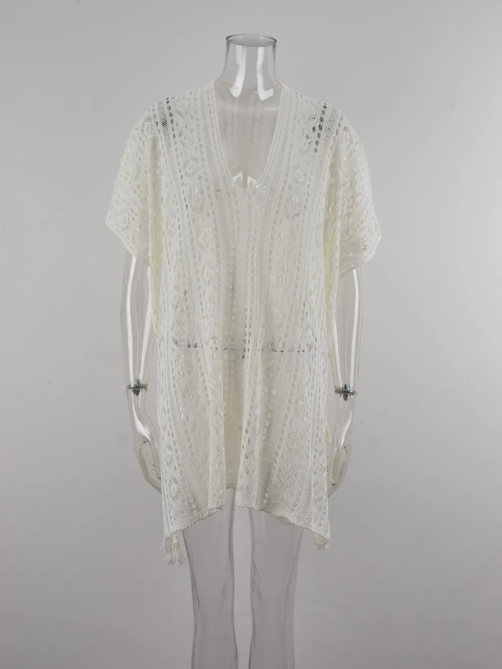 Angel Wings Cutout V-Neck Cover-Up with Tassel - Ladyez