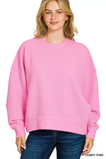Zenana Ribbed Round Neck Pullover and Shorts Set