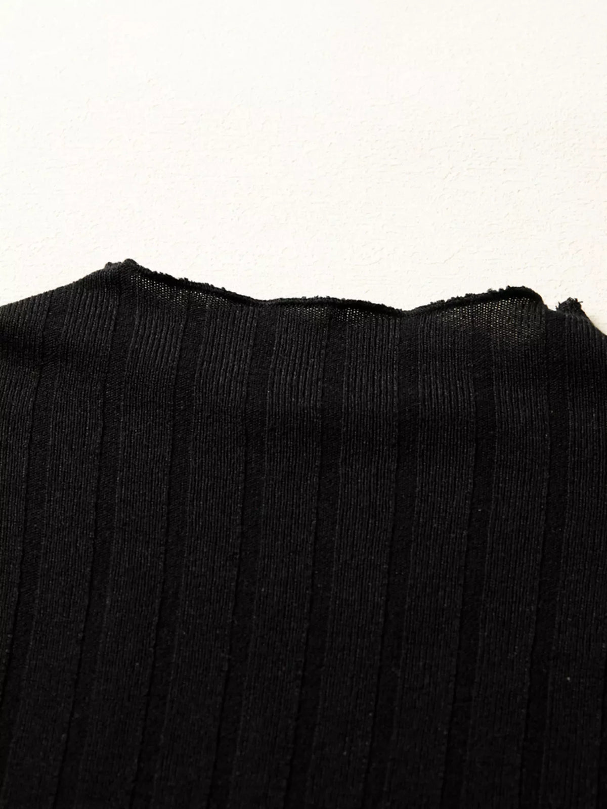 Frilled Neck Ribbed Knit Patchwork Long Sleeve Mini Dress
