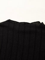 Frilled Neck Ribbed Knit Patchwork Long Sleeve Mini Dress