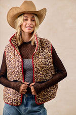 BiBi Leopard Print Piping Detail Quilted Vest