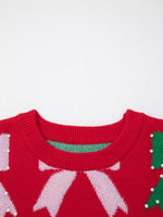 Bow Pearl Embellished Christmas Holiday Sweater