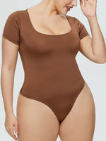 Full Size Square Neck Short Sleeve Bodysuit - Ladyez
