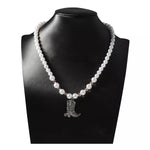 Pearl Beaded Cowboy Boot Necklace