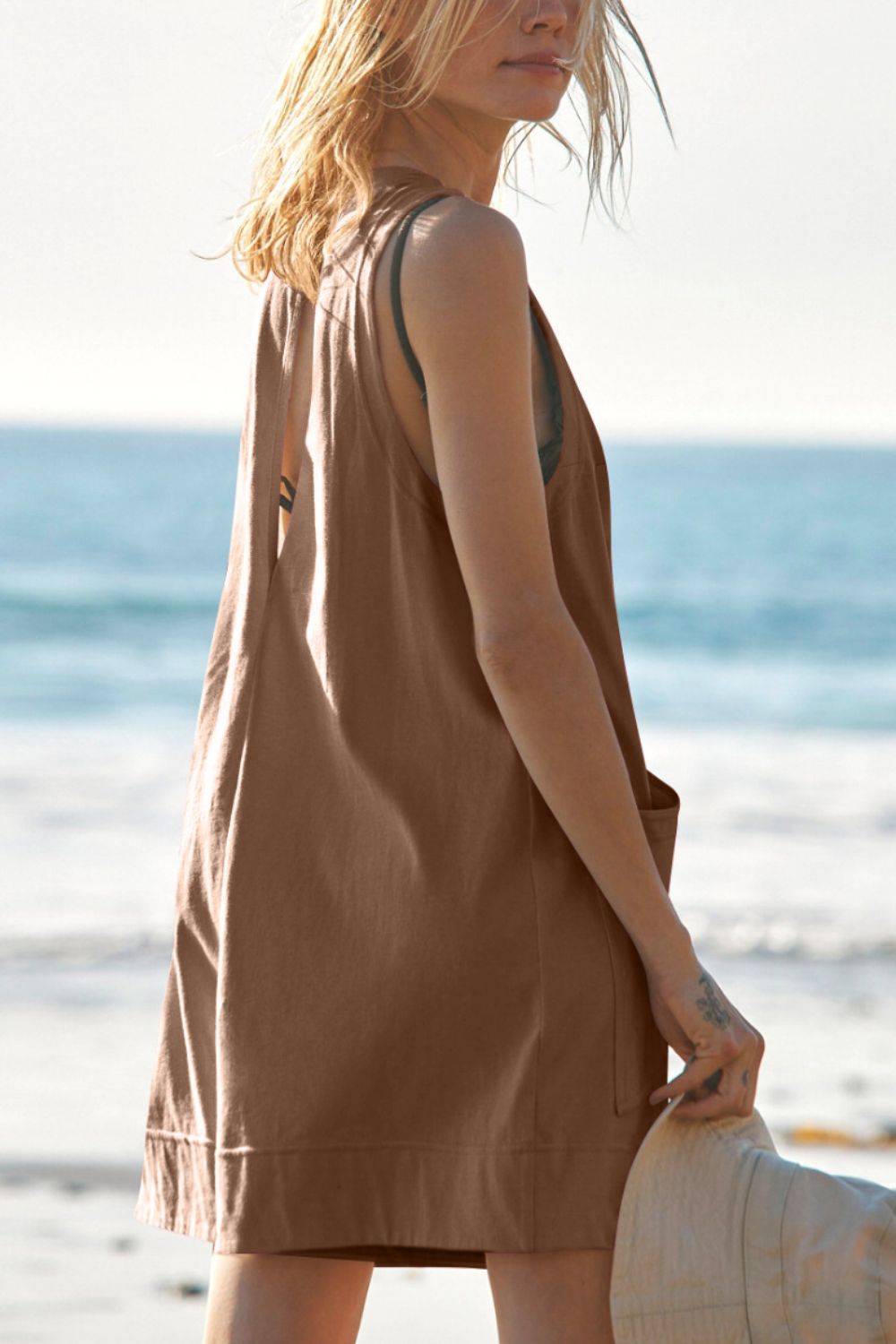 Lovelet Round Neck Sleeveless Romper with Pockets - Ladyez