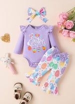 Children's Ruffled Bodysuit and Pants Set with Headband