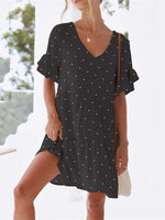Polka Dot V-Neck Short Sleeve Mini Dress - Ladyez